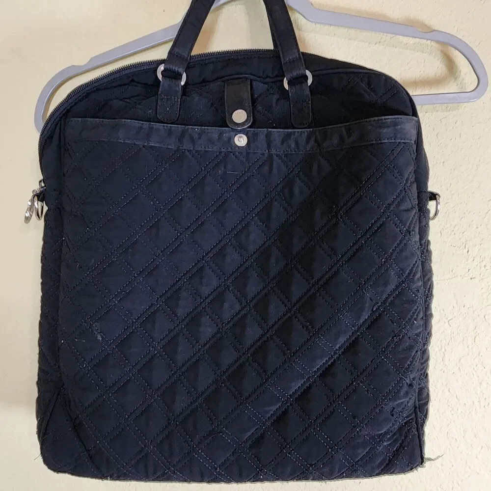 Vera Bradley Quilted Laptop‎ Messenger Bag Black solid minimalist pockets